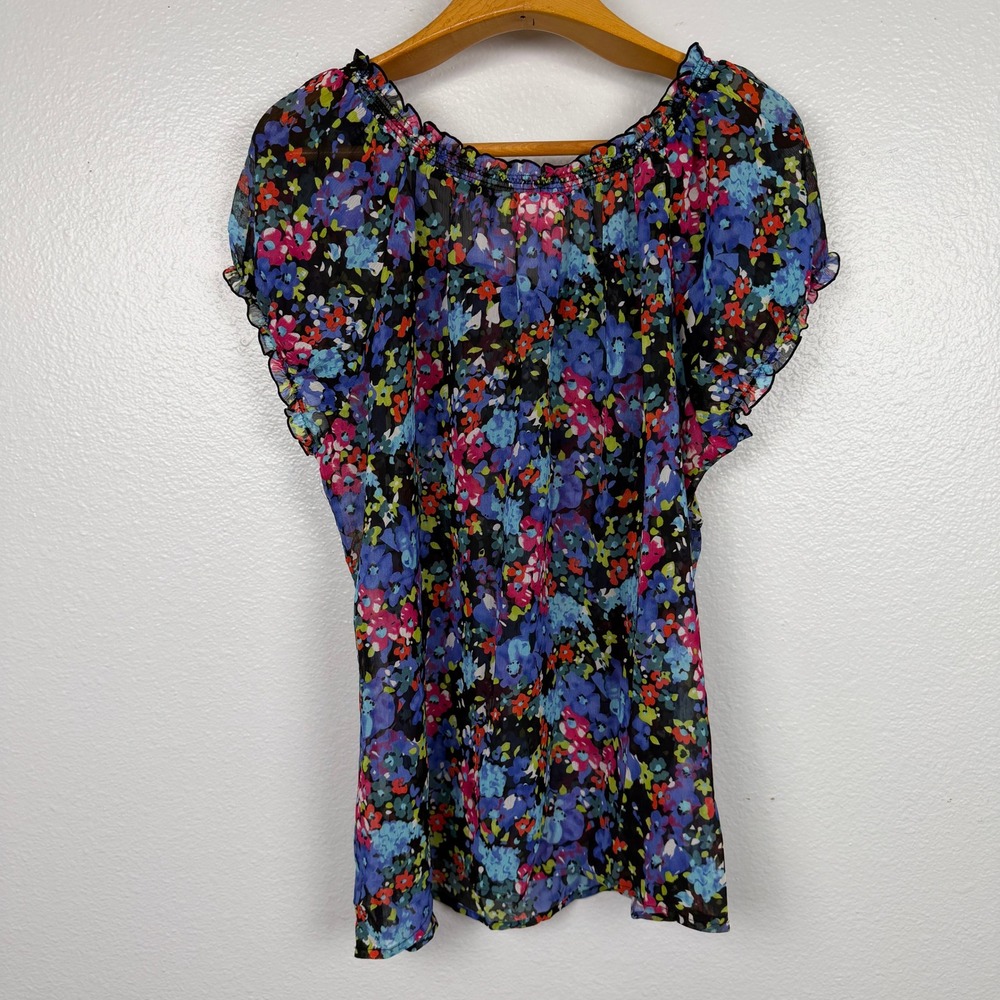 Cato Woman Floral Peasant Top 18/20W Multi Color Sheer Flutter Sleeve Blouse - Picture 4 of 12